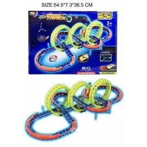 Mattel Extreme Racing Track for Kids 3+ Construction Parts 74 pcs + Car with LED + Petle 360