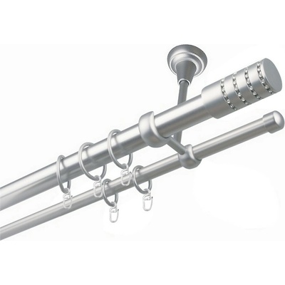 OK-GarnýžeCZ Garnýž kovová dvouřadá 25/16mm Cylinder crystal satina 160 cm do stropu / kroužky s háčkem