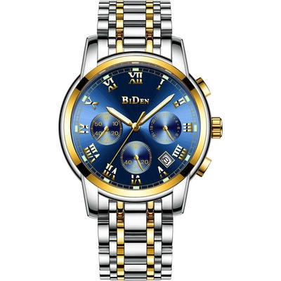 Biden Мъжки часовник Biden Chronograph, Неръждаема стомана, Кварцов, Златист/Син (BIDEN-0060-SILVER-GOLD-BLUE)