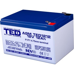 Ted electric Оловна Батерия TED ELECTRIC, 12V, 12Ah, 152/ 98/ 96 mm, AGM (TED-12V-12-AGM) - itmode