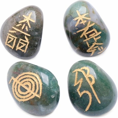 Nefertitis Reiki sada z mechového achátu se symboly Usui Reiki NF27867 - cca 2 až 2,8 cm