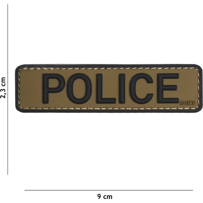 Gumová nášivka 101 Inc nápis Police - olivová