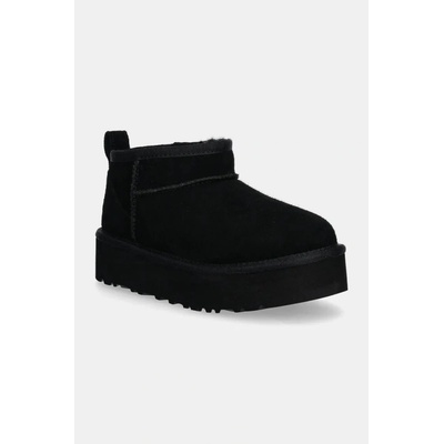 UGG detské semišové snehule CLASSIC ULTRA MINI PLATFORM čierna