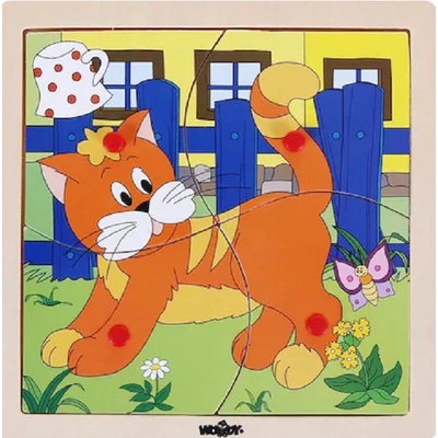 Woodyland Дървен пъзел Woody - Веселото влакче, коте, 4 части (93017)