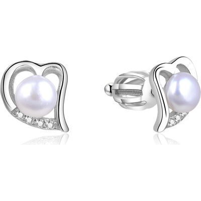 AGATO Stříbrné srdíčkové náušnice s pravou perlou AGUP1412PS