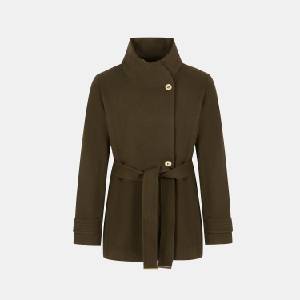 Biba Womens Bobby Belted Long Sleeve Hip Length Pea Coat - Khaki