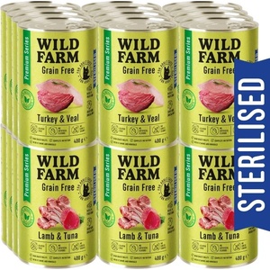 WILD FARM Premium Grain Free Turkey and Veal / Lamb and Tuna 24x400g - беззърнена храна за кастрирани котки
