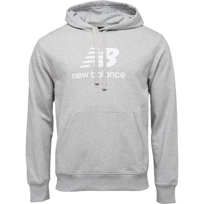 New Balance ESSENTIALS STACKED logo FRENCH Terry HOODIE mikina šedá