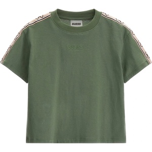 GUESS Зелена къса тениска за момиче с контрастни ивици Guess