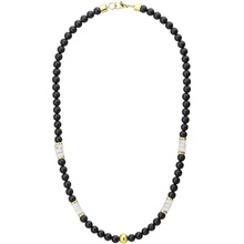 Manoki Pánský korálkový náhrdelník černý onyx a bílý tyrkys X-WA677GW/50 Černá