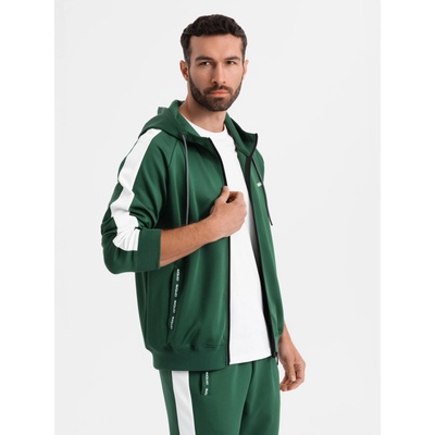 Ombre Clothing Мъжки олдскулски спортен костюм суитшърт с качулка + панталони джогър - тъмно зелен V7 Z118 Ombre Clothing Ombre Clothing | Zelen | МЪЖЕ | S