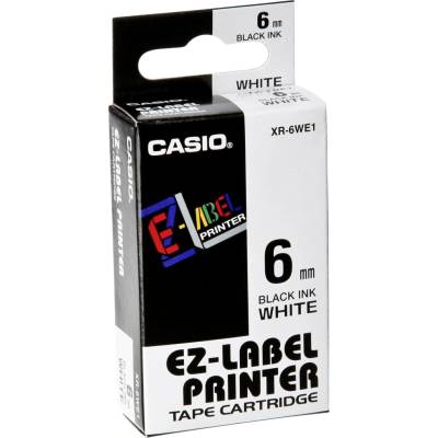 Originálny páska do tiskárny Casio štítků, Casio, XR-6WE1, černý tisk/bílý podklad, nelaminovaná, 8m, 6mm