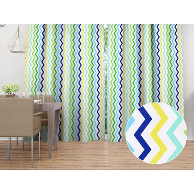 Biante Bavlnený záves Sandra SA-378 Zeleno-modro-žlté cik-cak pásiky 150x140 cm