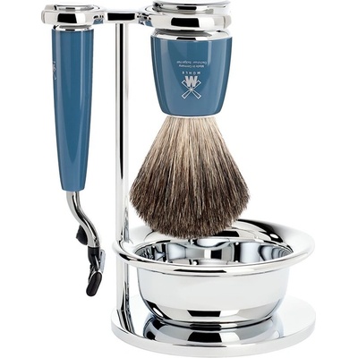 Mühle set Rytmo stojánek, miska, strojek s Mach 3 hlavicí, štětka pure badger modrá pryskyřice