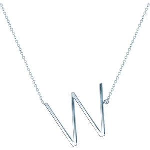 SAVICKI Сребърно колие с буква w, бял сапфир 0.05К, 45 см