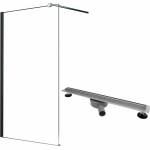 Fluminia Комплект душ кабина Walk-In Mediterraneo Black chrome 100x200 см и хромиран сифон Rea Neo Slim Pro (foxy100+5902557330010)