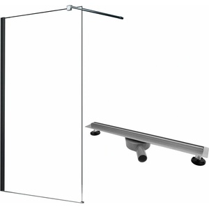 Fluminia Комплект душ кабина Walk-In Mediterraneo Black chrome 100x200 см и хромиран сифон Rea Neo Slim Pro (foxy100+5902557330010)