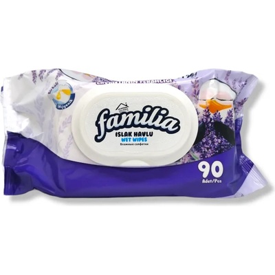Familia мокри кърпи, 90 броя, С капак, Лавандула