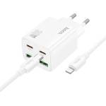 hoco. N56 зарядно устройство 2 USB+2 Type-C гнезда 30W, бързо зарядно PD 3.0 + Lightning кабел, БЯЛО N56_LIGHTNING_W (N56_LIGHTNING_W)