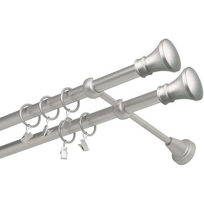 OK-GarnýžeCZ Garnýž kovová dvouřadá 19mm Koloseo double satina 190 cm do stěny / kroužky s žabkou