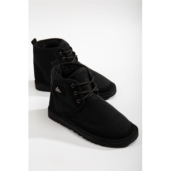 Moda Trend Дамски велурени боти с връзки - Черни #365454 (365454_Черно)