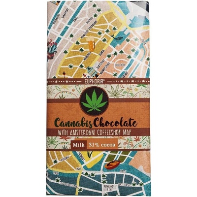 Euphoria Mliečna konopná čokoláda s mapou kaviarní Amsterdam 80 g