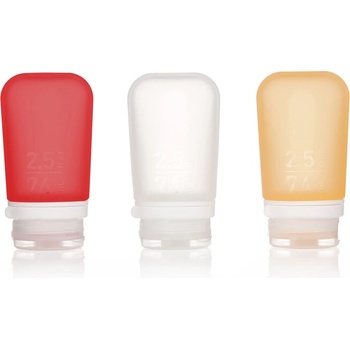 humangear GoToob+ Силиконова бутилка за пътуване / контейнер Опаковка от 3 74 ml прозрачна/червена/оранжева (071002)