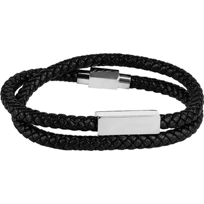 Bellita Черна мъжка гривна със сребриста стоманена плочка Bellita (BLT-GB464-S)