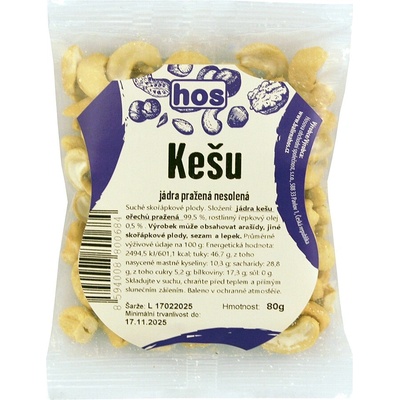 HOS Kešu jadra pražená nesolená 80 g