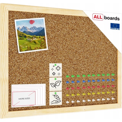 ALLboards Korková tabule 30 x 40 dřevěný rám + špendlíky