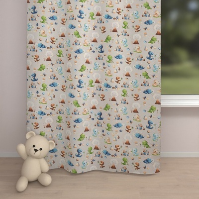 Biante Dětský bavlněný závěs Sandra SA-656 Modro-zeleno-hnědí dinosauříci na světle šedém 150x240 cm