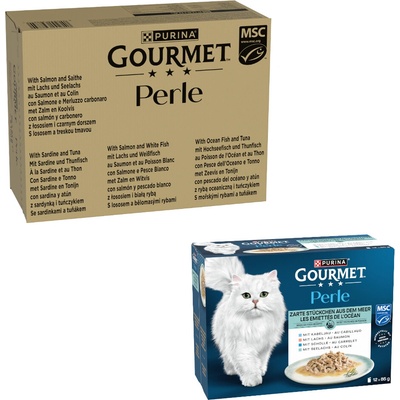 Gourmet Perle Losos a bílé ryby / Sardinky a tuňák / Losos a treska / Mořské ryby a tuňák 96 x 85 g