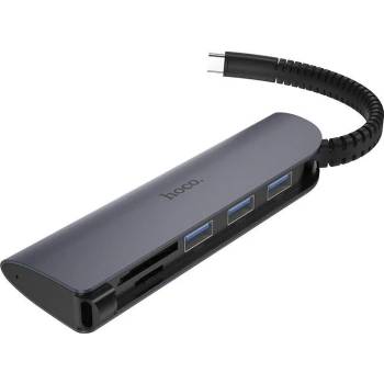 hoco. HB17 Easy Connect USB-C Adapter - мултифункционален хъб за свързване на допълнителна периферия за устройства с USB-C (тъмносив)