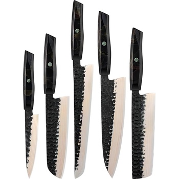 HARAHU Комплект кухненски ножове дамаск za-37586 - Черен / Кафяв / 5бр kp37586 (za-37586)