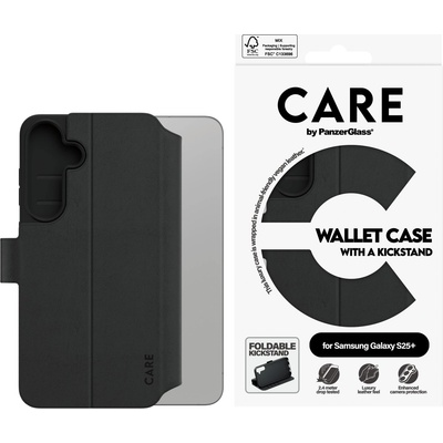 Panzer Калъф Care by PanzerGlassз а Samsung Galaxy S25 Plus, Feature Wallet Case, Kickstand, Черен