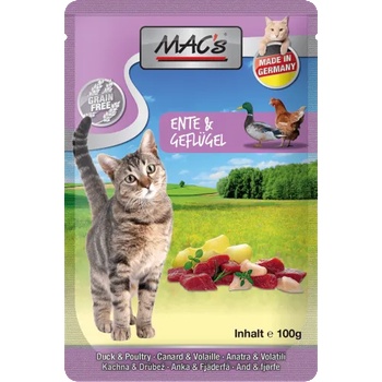 MAC's Mac’s Cat Adult GRAIN FREE, пауч за пораснали котки, БЕЗ ЗЪРНО, с Патешко и птиче месо, Ябълки и билков микс, 100 гр - Германия - 851VE