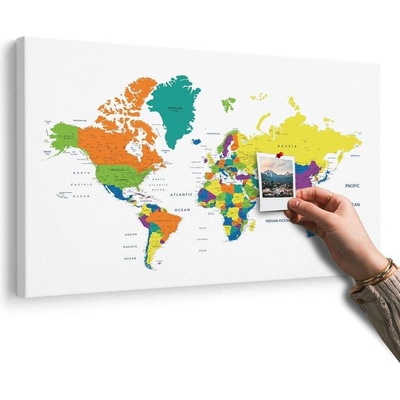 Obraz na korku barevná mapa světa na bílém pozadí - 120x80 place