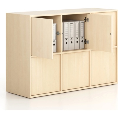 Frame, Kancelárska skriňa nízka, 6x dvere, 1299 x 450 x 881 mm, PUSH-lock, breza
