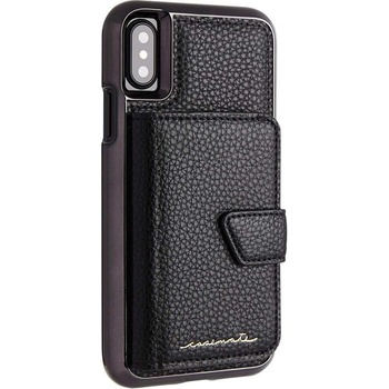 Case-Mate Compact Mirror Case - кожен калъф, тип портфейл за iPhone XS, iPhone X (черен)