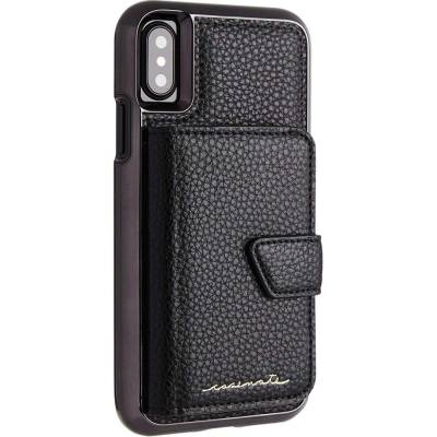 Case-Mate Compact Mirror Case - кожен калъф, тип портфейл за iPhone XS, iPhone X (черен)