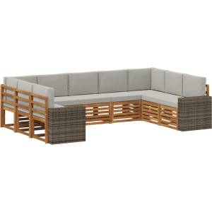 vidaXL Комплект дивани за открито 9 бр. Натурално и светлосиво (3384847)