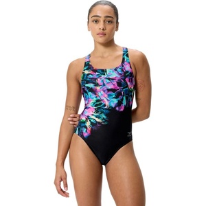 Speedo printed powerback one piece glitchy garden/black s - uk32