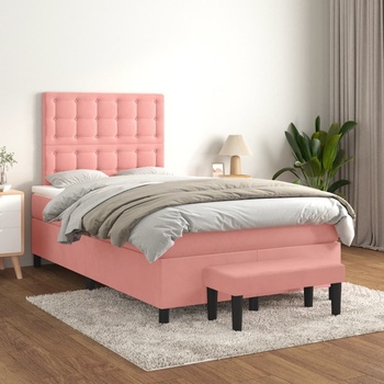 vidaXL Боксспринг легло с матрак, розово, 120x200 см, кадифе (3138078)