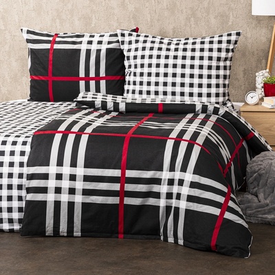 4Home flanel obliečky Kocka čierna 140x220 70x90
