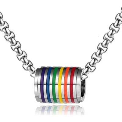 Impress Jewelry Minimalistický přívěsek Duhový váleček LGBT+ Ocelový korálek Model včetně řetízku 2.5 mm