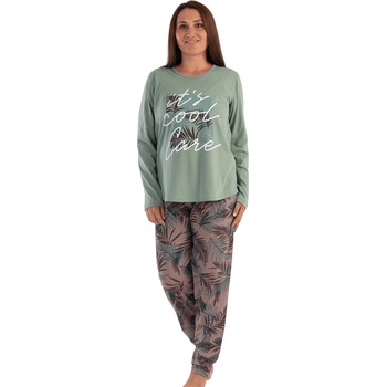 Image 1 of Дамска макси пижама с дълъг ръкав в зелено и кафяво