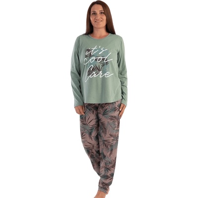 Дамска макси пижама с дълъг ръкав в зелено и кафяво