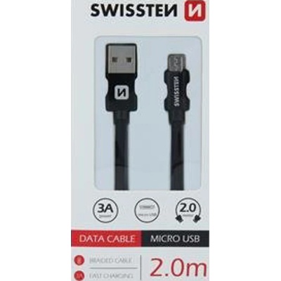 Swissten 71522301 USB 2.0, zástrčka A - zástrčka micro B, opletený, 2m, černý