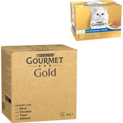 Gourmet Gold 96 x 85 g + 24 x 85 g Gourmet Mousse masový mix Rafinované ragú I hovězí, kuřecí, tuňák, losos 96 x 85 g + masový mix (králičí, telecí, hovězí, jehněčí) 24 x 85 g