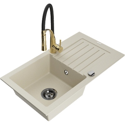 Mexen Pablo гранитна мивка с 1 корито с отцедник и кухненски смесител Aster, бежов - 6510-69-73450-57-B (6510-69-73450-57-B)